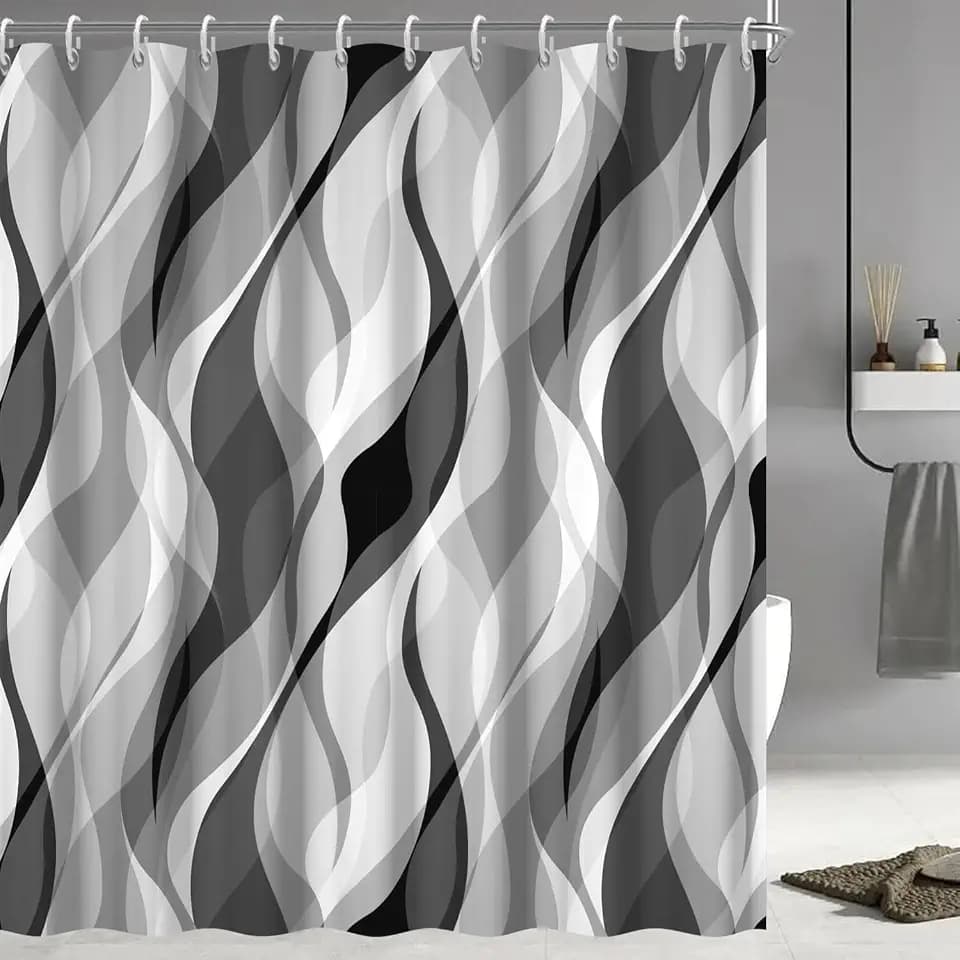 Grey Shower Curtain, Black and Gray Striped Bathroom Curtain 72x84