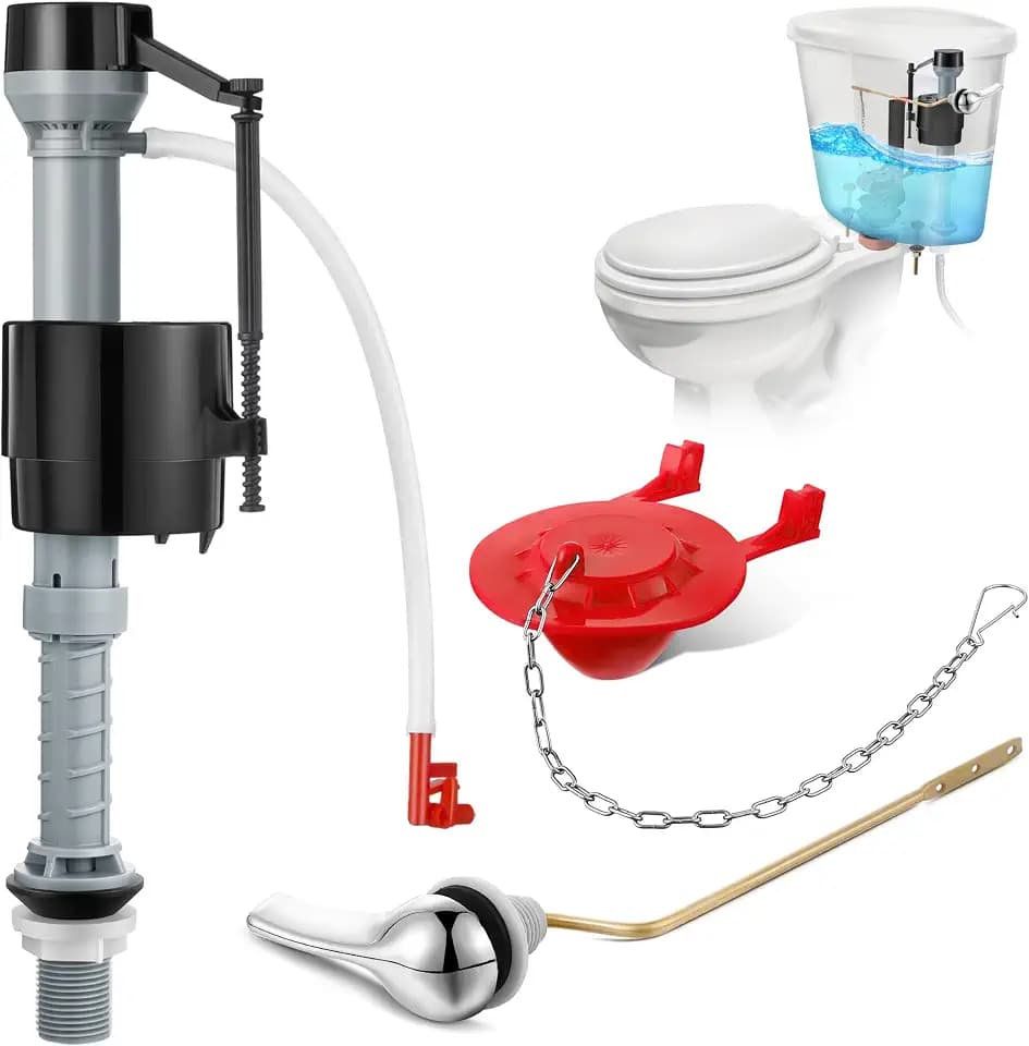 Saillong Universal Toilet Flusher Replacement Kit, Fill Valve, 2-Inch Flapper, Side Mount Handle Lever, Water-Saving, Adjustable Toilet Repair Kit Inside Tank, Easy to Install(1 Set,Black, Red)