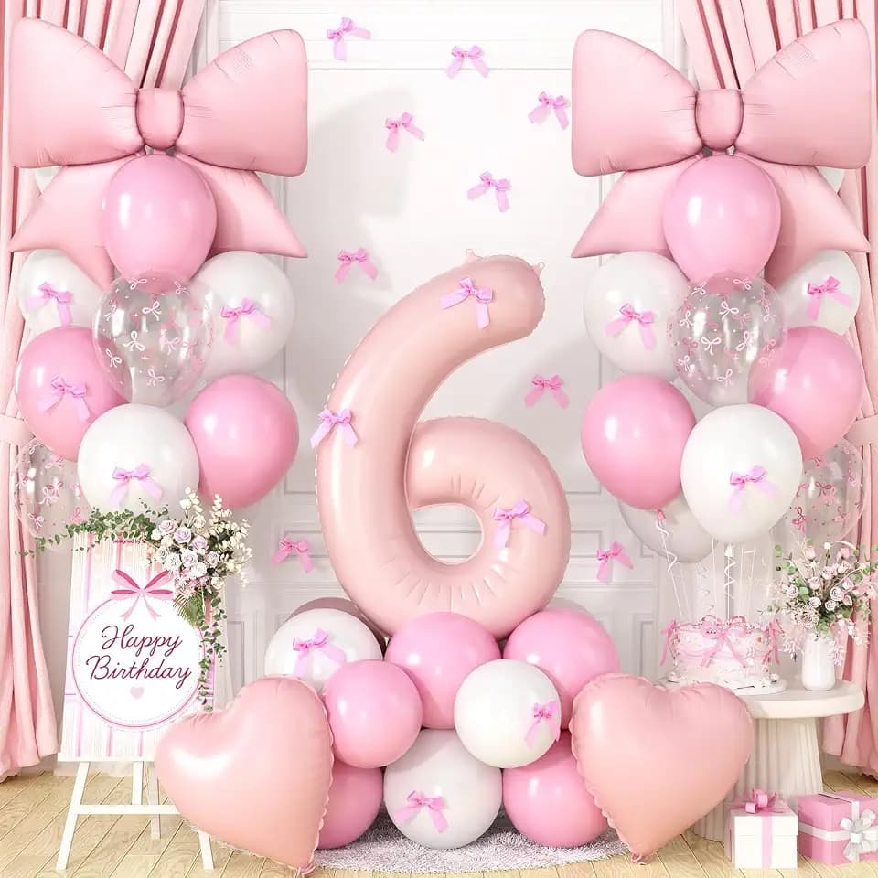 6th Birthday Decorations for Girl,Pink 6 Balloons for Party Decorations