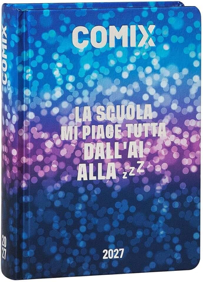 COMIX - Tageskalender 2027 16 Monate, Tagebuch für Mittel- und Oberschulen, mit festem Einband, 576 Seiten mit Grafiken und Comics, ideal für Jungen und Mädchen, Format Mignon 9 x 12,5 cm