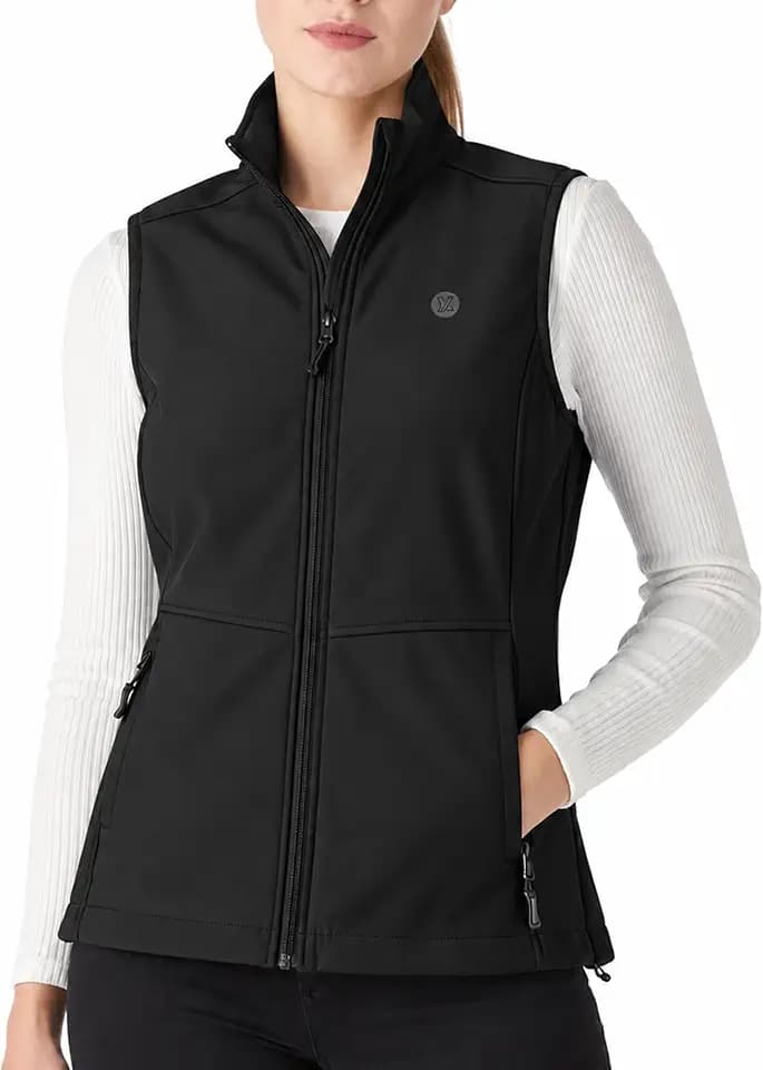KUTOOK Damen Softshell Weste Leicht Ärmellos 4 Taschen Stehkragen Winddicht Warm Fleeceweste für Laufen Hundesport Golf Wandern Camping HC205