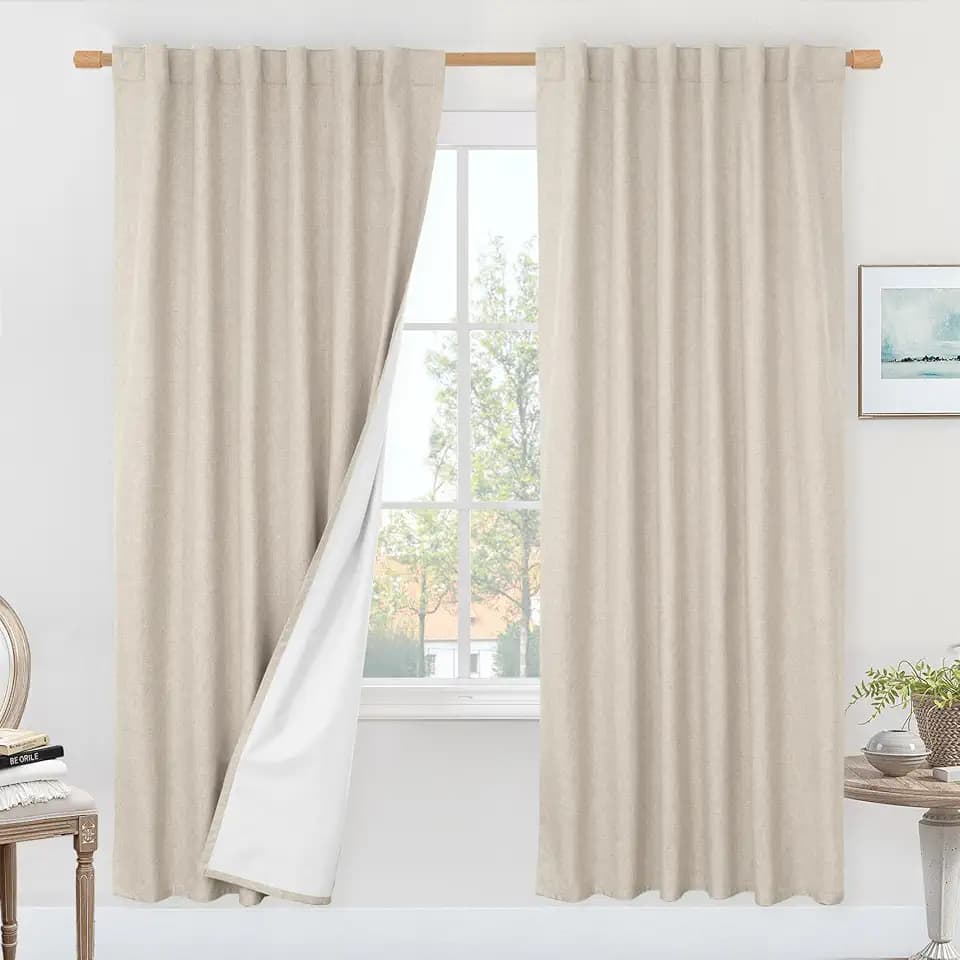 LAMIT 100% Blackout Oatmeal Linen Curtains 80 Inches with White Liner