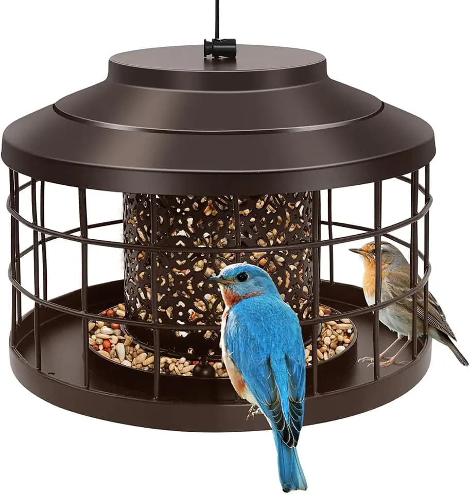 Outdoor Hanging Metal Bird Feeder, Squirrel & Pigeon Proof, Weather Resistant Feeder for Small Wild Birds, Suitable for Garden Decoration (Bronze)