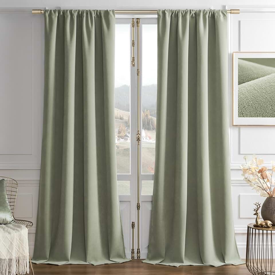 Joydeco Sage Green Velvet Curtains 90 Inches 2 Panels, Luxury Thermal Insulated Soft Green Curtains for Bedroom & Living Room, Room Darkening Velvet Drapes, Rod Pocket (52W x 90L)
