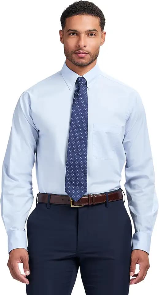 Izod Men's Dress Shirt Regular Fit Long Sleeve Wrinkle Free Stretch Button Down Collar