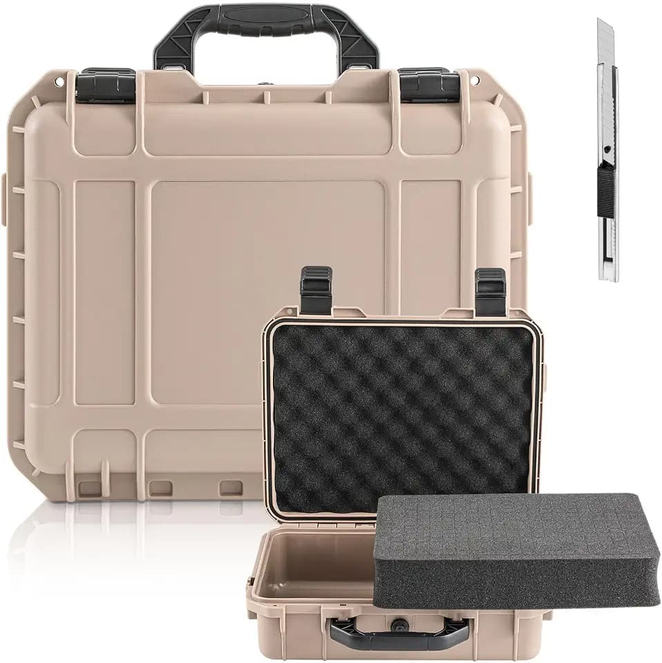 Relaxweex 8.5 x 6.5 x 3.7 Inch Hard Case, Grid Shell, Tan