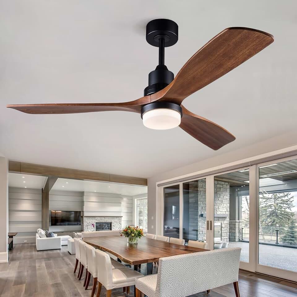 52 Inch Ceiling Fans with Lights and Remote Control, Outdoor Ceiling Fans for Patios; Black Ceiling Fan with Light for Bedroom Living Room, Solid Wood, 3CCT Dimmable, Memory Function