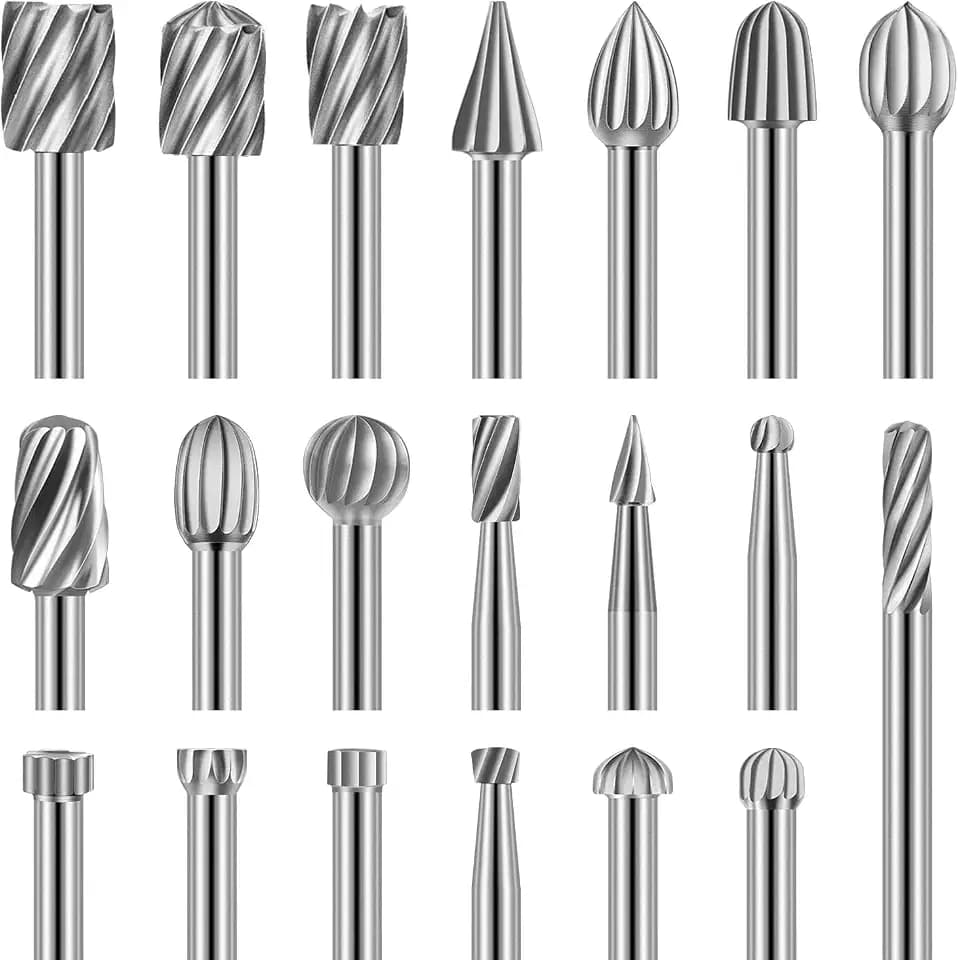 Engraving Router Bit Carving Bits, 20 PCS HSS Rotary Tool Accessories Rotary Bits Burr Set with 1/8’’(3mm) for DIY Woodworking, Carving, Engraving, Drilling