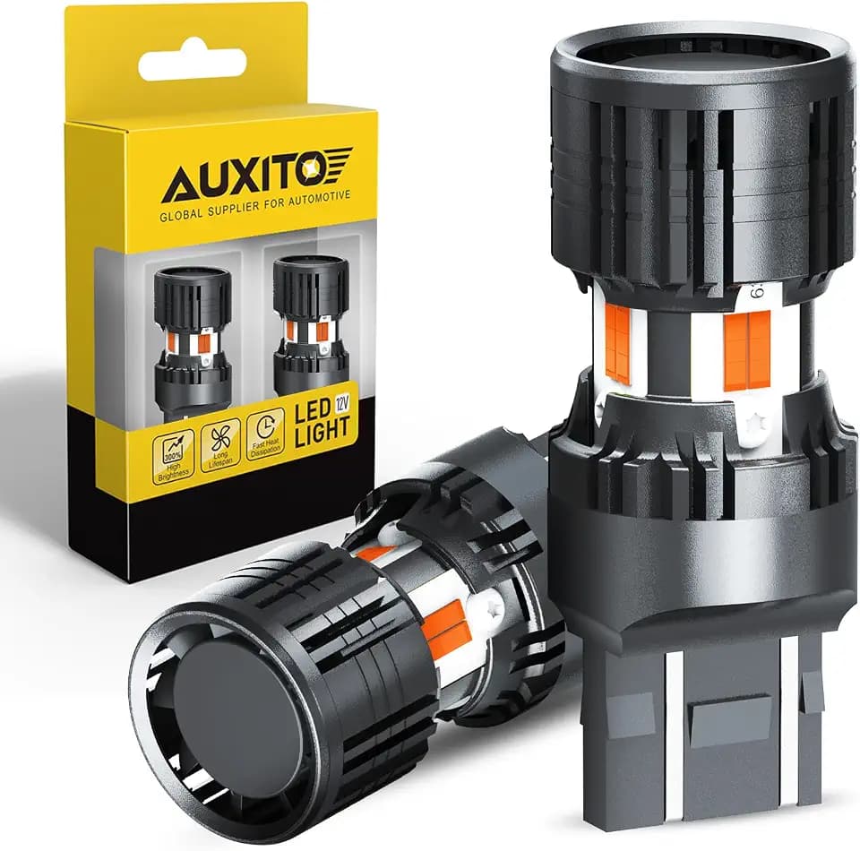 AUXITO Latest CANBUS 7440 7443 LED Bulbs Amber Yellow with Built-in Resistor Anti Hyper Flash 7440NA 7441 7444 7444NA W21W WY21W Error Free LED Front Rear Turn Signal Lights, Pack of 2