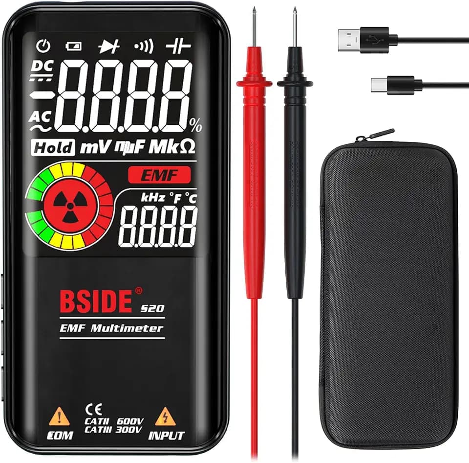 BSIDE Digitales Multimeter,Farb-LCD-Display mit 3 Ergebnissen,999 Zählen,Voltmeter,wiederaufladbar mit EMF-Detektor,Kapazität Ohm,Live-Check Spannungsprüfer,Wiederaufladbare S20 mit EMF-Detektor