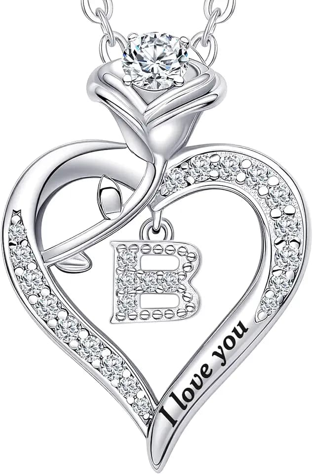Rose Heart Pendant Necklace Gifts for Wife, Engraved 'I love you' Gift for Wife Girlfriend, Anniversary Birthday Eternity Jewelry Present for Women, Moissanite Necklace Gift for Her