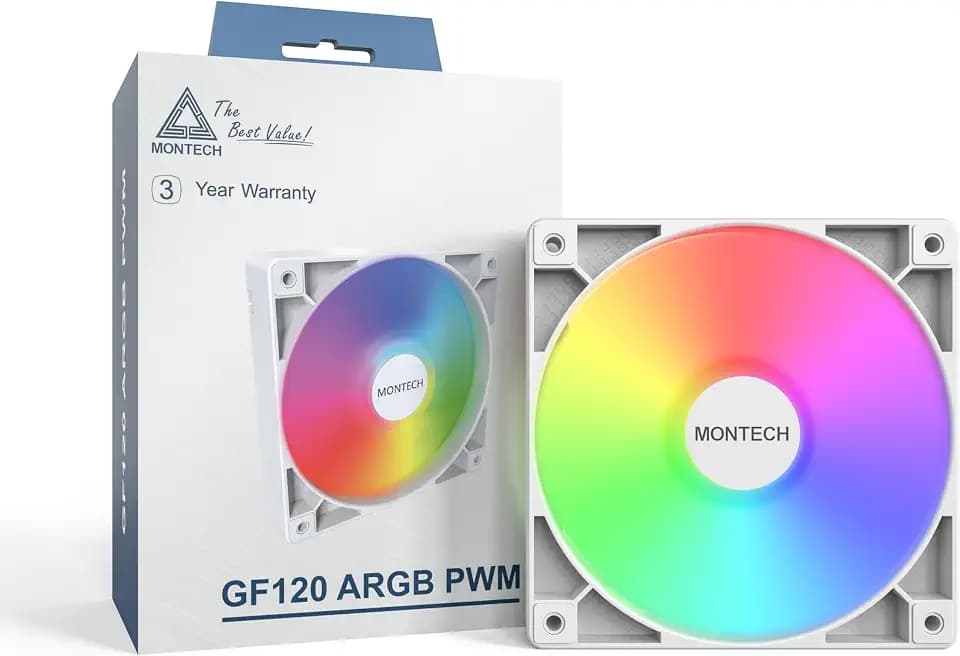 MONTECH GF120 ARGB PWM 120mm Fan – High Airflow, Quiet Hydraulic Bearing, Majestic White Design, 800–1600RPM, 4-Pin – White
