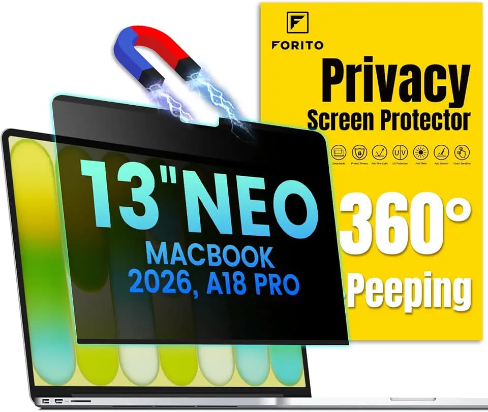 F FORITO Magnetic Privacy Screen Protector Compatible with 2026 MacBook Neo 13 inch with A18 Pro Chip - 360° Anti Peeping Anti Blue Light Anti Glare Removable Laptop Privacy Screen Shield