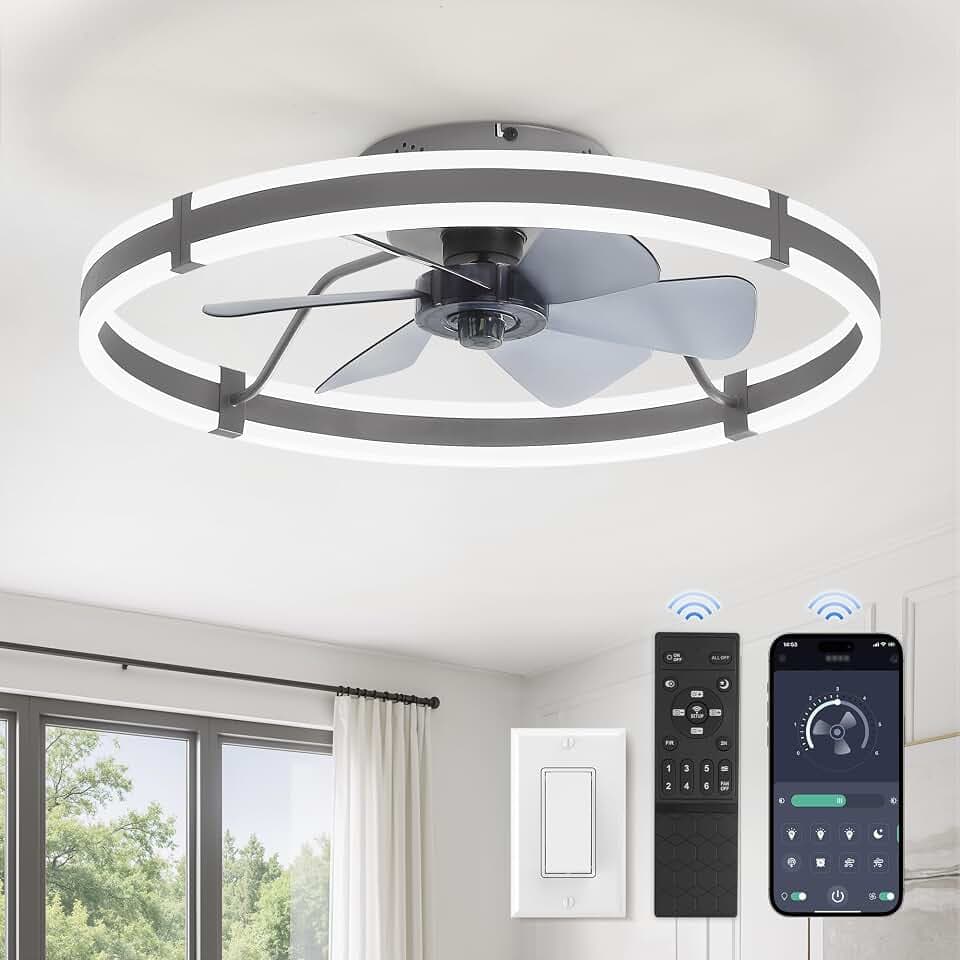 ZMISHIBO Low Profile 24'' Ceiling Fans with Lights and Remote, Gray