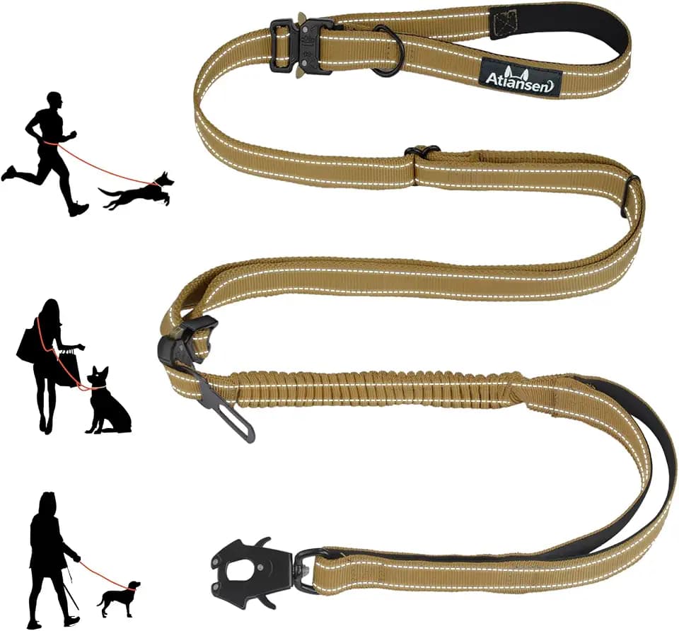 9.7FT Detachable Hand-Free Heavy Duty Tactical Dog Leash, Khaki