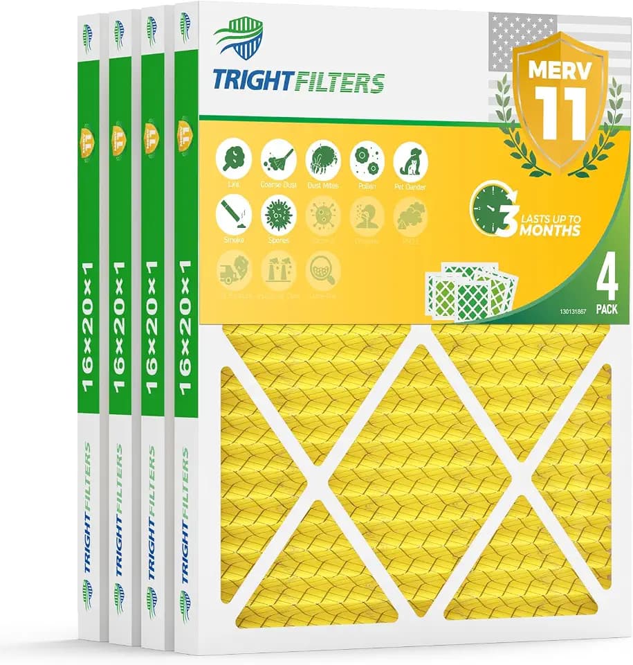 TRIGHTFILTERS 16x20x1 Air Filter 4 Pack, MERV 11 Dust & Pet Dander Defense