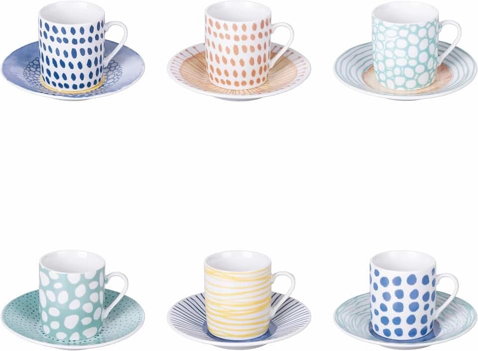 Set mit 6 Espressotassen 90 ml mit Untertasse aus Porzellan, Marea