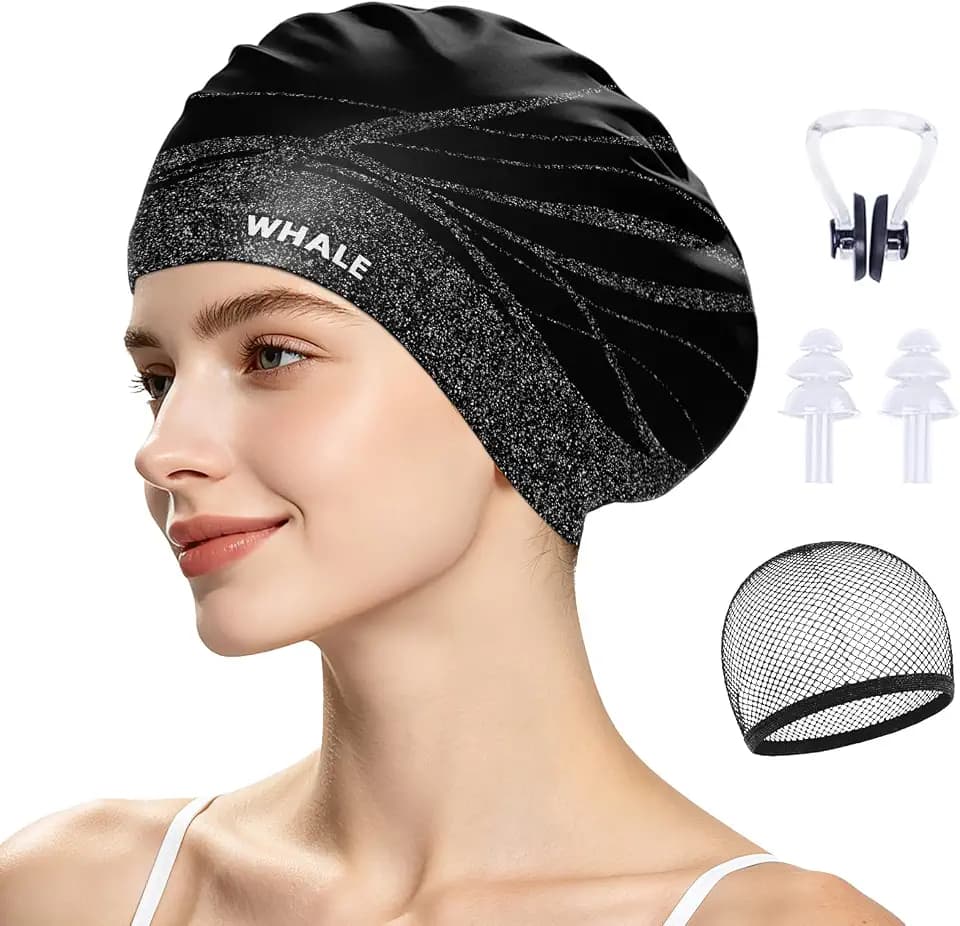 WHALE Extra Large Swim Cap Designed for Men and Women with Thick, Long Hair, Hair Extensions Or Afro-Textured Hair Long-Hair Swim Cap Highly Waterproof to Keep Hair Dry