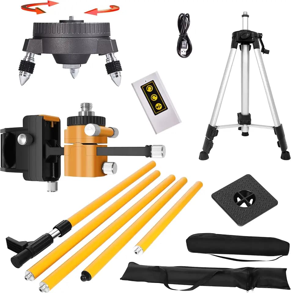 laser level pole with an electric rotating base 13.8 foot/4.2M laser pole mount with47.24 inch tripod 1/4 and 5/8 interfaces are universal Bottom with telescopic rod