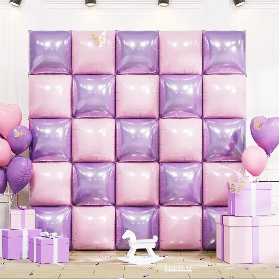 Pink and Purple Square Foil Balloon Wall,19 Inches Double Sided Chrome Square Balloons Tunnel Arch Kit for Butterfly Theme Party,Baby Shower,Wedding,Birthday Decoration