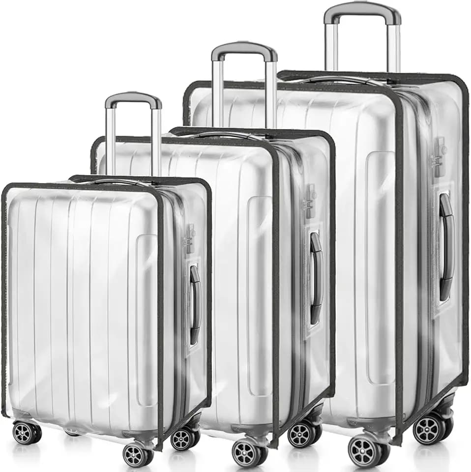 WRINGKIT 3 Pieces Clear Luggage Cover, Fits 20" 24" 28", Waterproof PVC