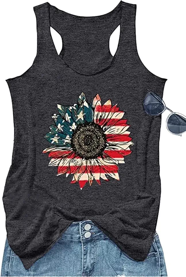 Boho Floral Racerback Tank Tops for Women American Flag Shirt Summer Sleeveless Graphic Tanks Vest Cute Mama Tank Cami
