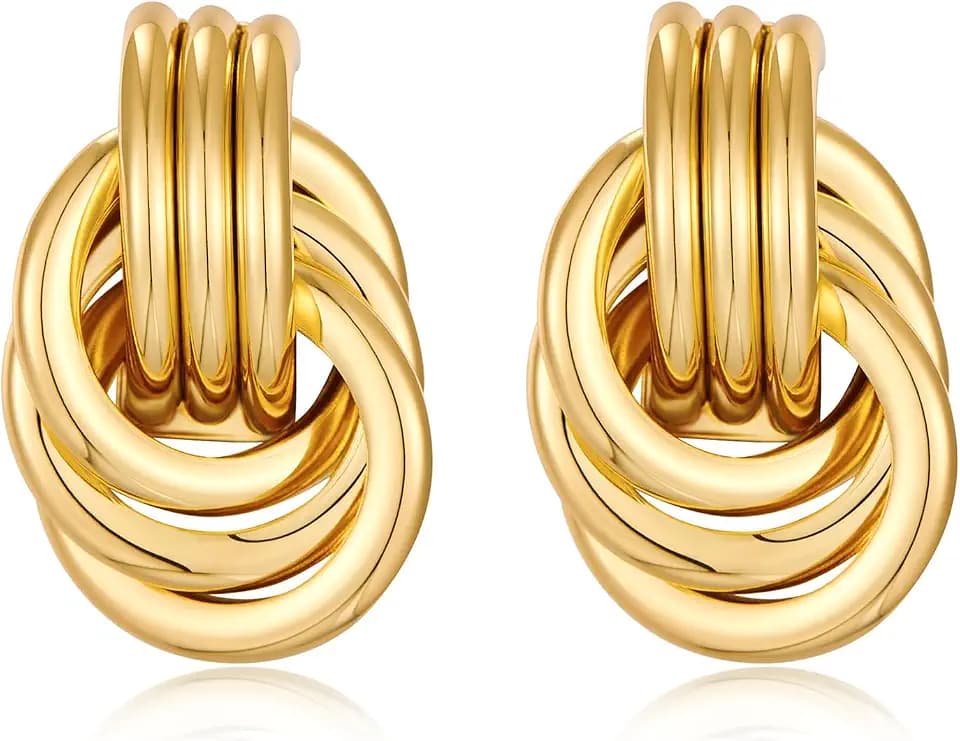 Chunky Golden/Silver Earrings Large Knot Earrings Love Knot Stud Earrings Geometric Dangle Drop Earrings for Women