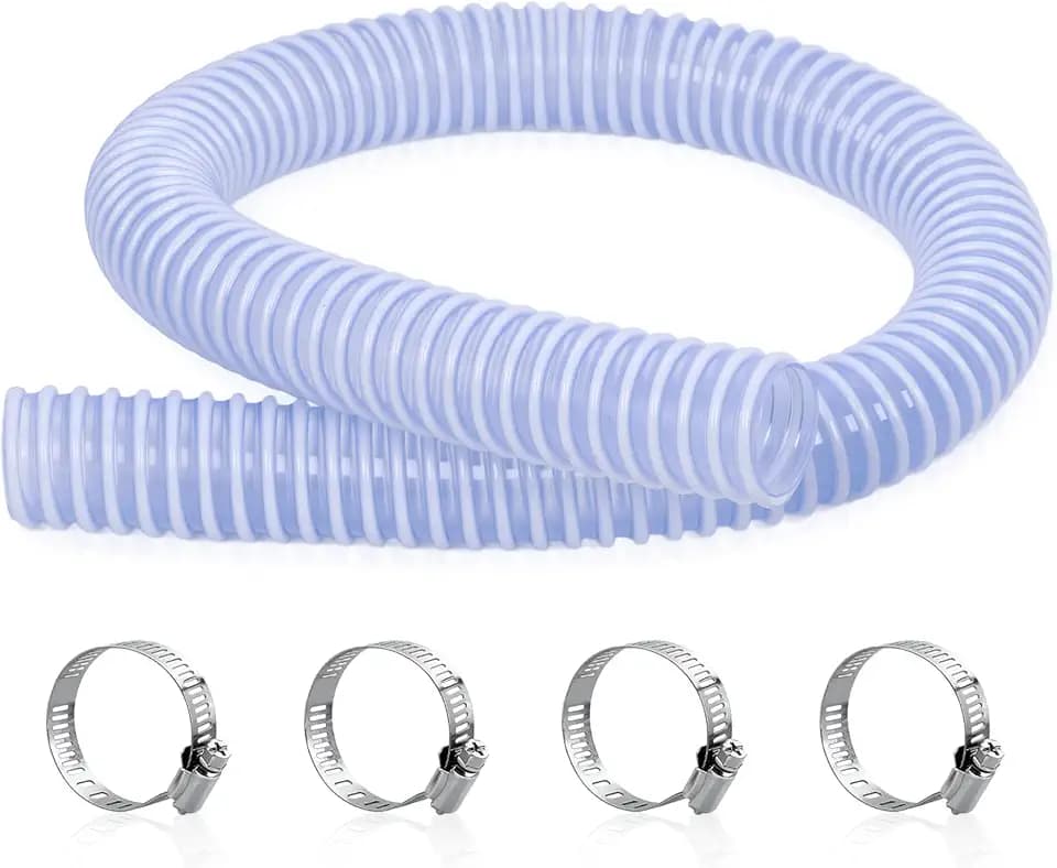DAVCO 2" ID Heavy Duty Clear Pool Filter Pump Hose 5 ft - Cuttable Kinkproof PVC with Spiral Reinforcement, Includes 4 Stainless Steel Clamps for Above Ground Pool Systems