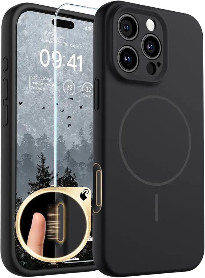 SUPFINE Silicone & Magnetic for iPhone 16 Pro Case Black