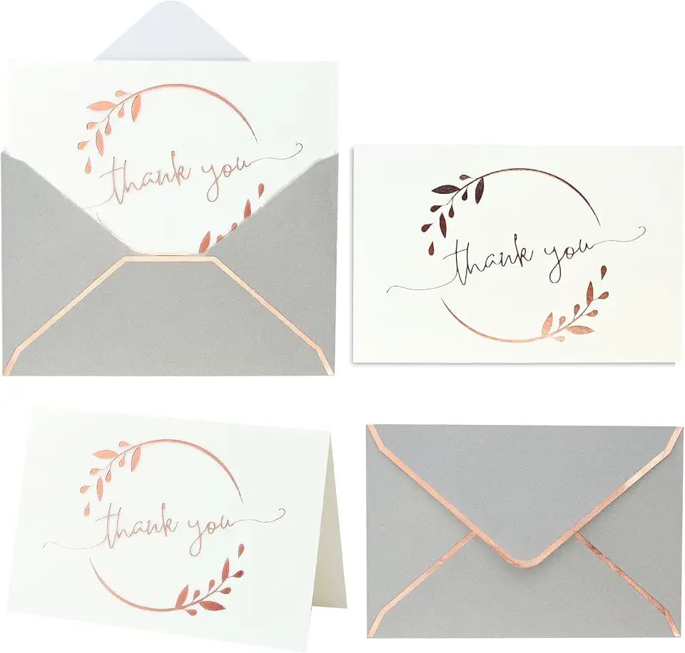 Robuste Dankeskarten mit Umschlägen – 36 Stück – goldene Dankeskarten 10,2 x 15,2 cm für Babyparty, Hochzeit, kleine Unternehmen, Abschlussfeier, Beerdigung, Brautparty (Roségold)