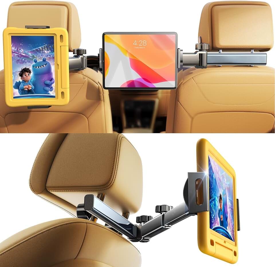 LISEN iPad Holder for Car Tablet Mount, 4 in 1 Adjust Arm Back Seat Stand