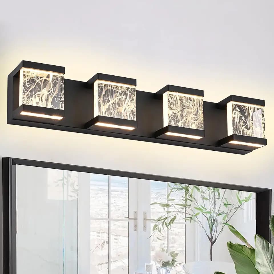 MELUCEE 4 Lights LED Bathroom Vanity Light with Unique Smoke Acrylic Panel