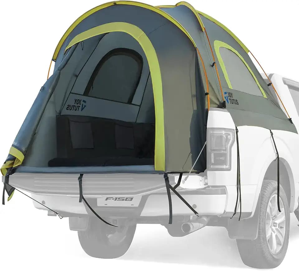 JOYTUTUS Pickup Truck Tent 8ft 2.0, Waterproof PU2000mm Double Layer for 2 Person, Portable Truck Bed Tent with Rainfly - Green, Aluminum Pole