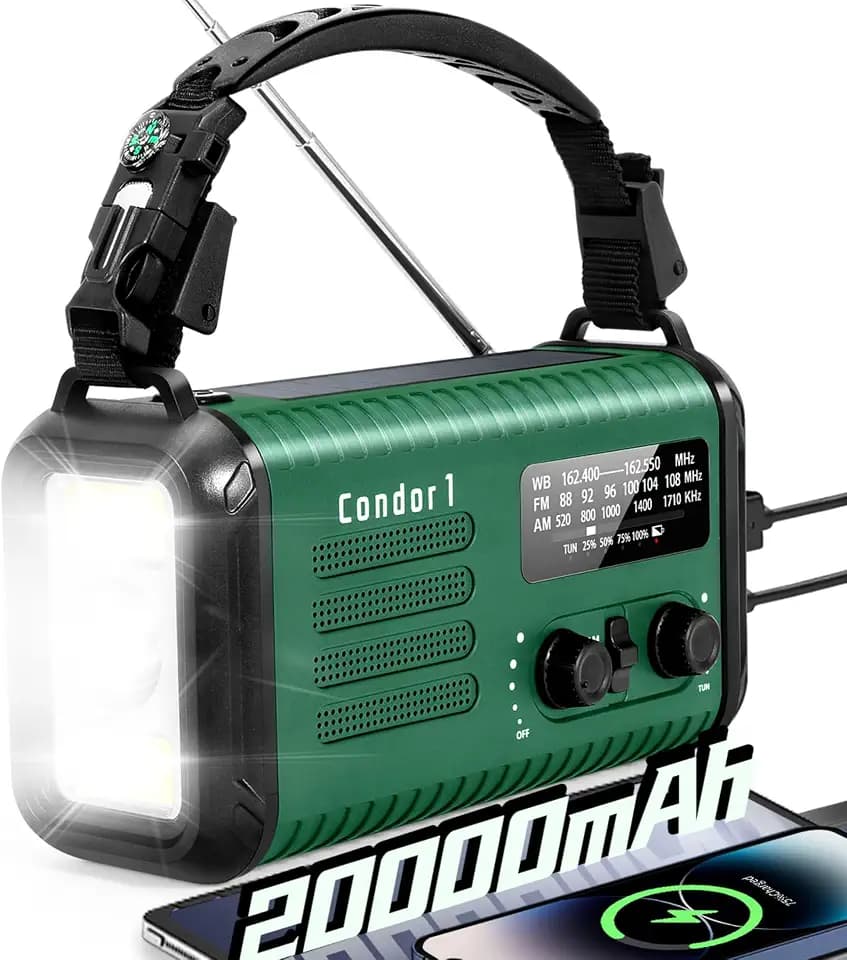 Emergency Crank Radio, 20000mAh Solar Hand Crank Weather Radio NOAA/AM/FM
