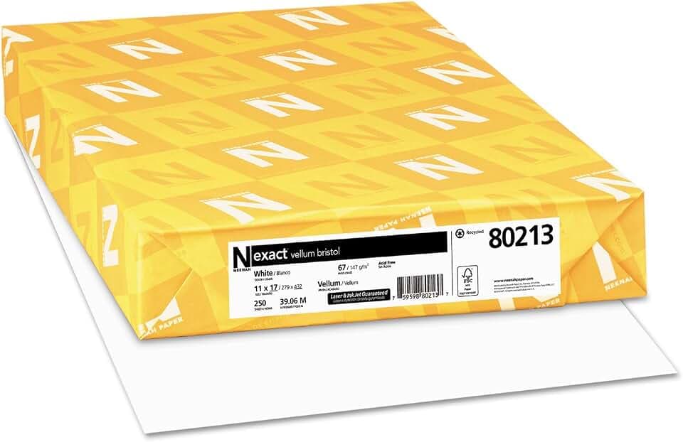 Exact Vellum Bristol, 11" x 17", 67 lb/145 gsm, White, 94 Brightness, 250 Sheets (80213)