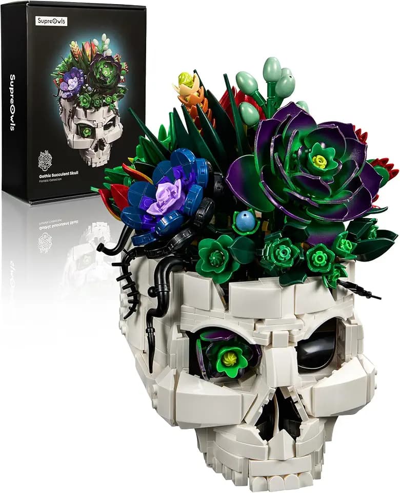 Succulent Skull Planter Flower Building Set Gothic Botanical Gift