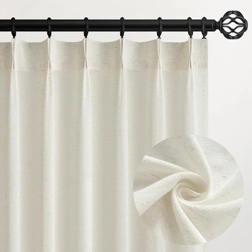 Topfinel 102 Inch Curtains 2 Panels Set,Two Packs Pinch Pleat Back Tab Linen Window Semi Sheer Privacy Thick Decorative Curtain Drapes for Living Room Bedroom,40x102 in Long,Ivory/Off White