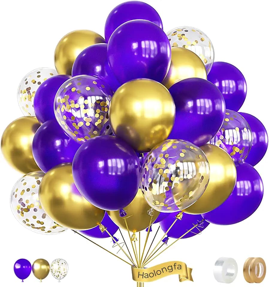 Purple and Gold Balloons, 60 Pcs 12 In, Birthday Party Decor