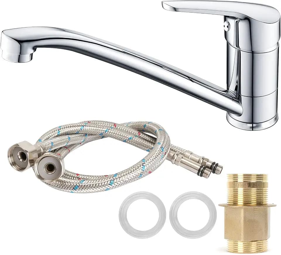 Küchenarmatur 360 ° Drehbar Wasserhahn Schwenkbare Spültischarmatur Küche Armatur Chrom Einhebel Spültischarmatur Mischbatterie für Küche Spültisch mit 40cm Schlauch