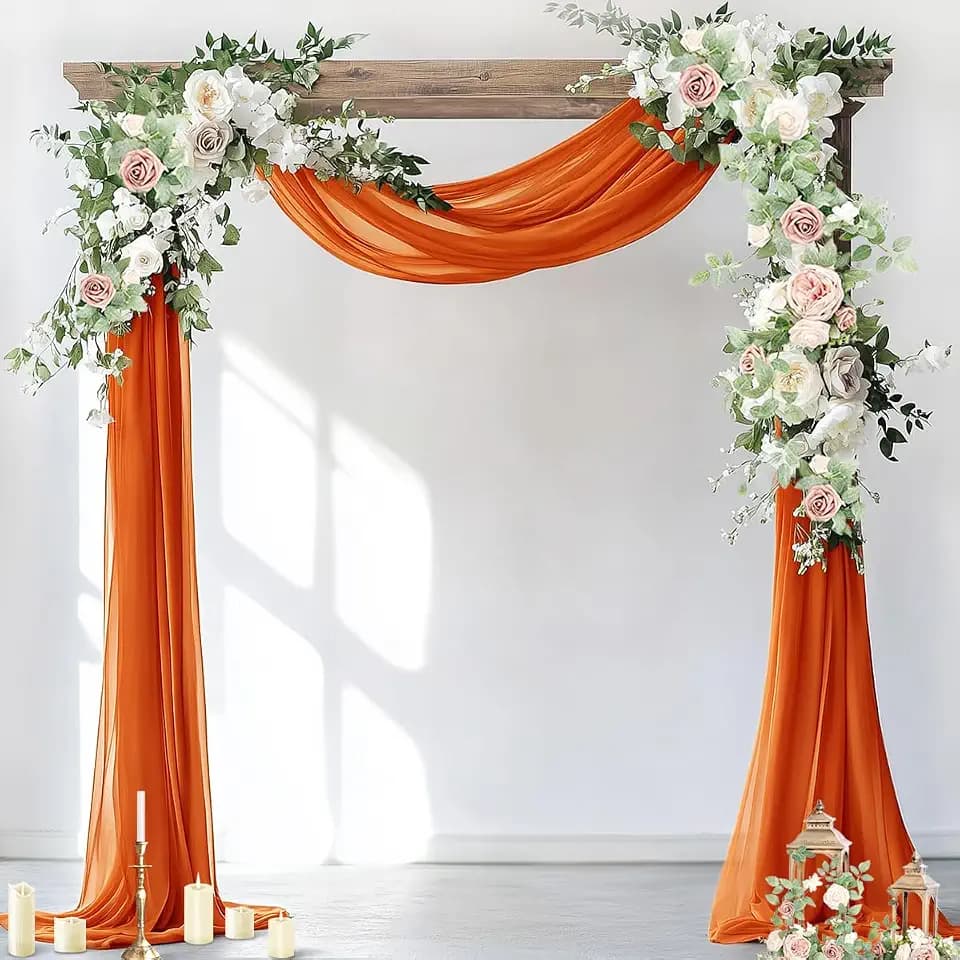 Socomi Wedding Arch Draping Fabric 2 Panels 29" x 19Ft Sheer Chiffon Curtain Drapes 6 Yards for Wedding Ceremony Birthday Party Decoration Orange