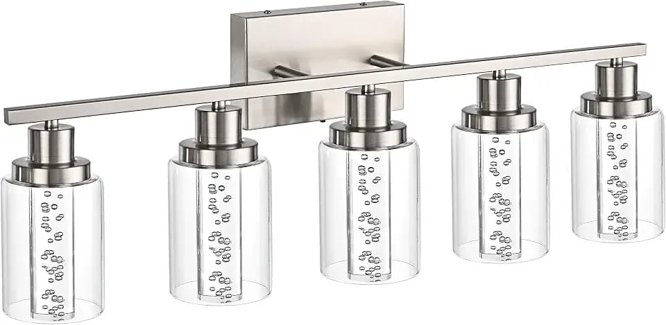 MELUCEE 5-Light Modern LED Vanity Lights for Bathroom Brushed Nickel