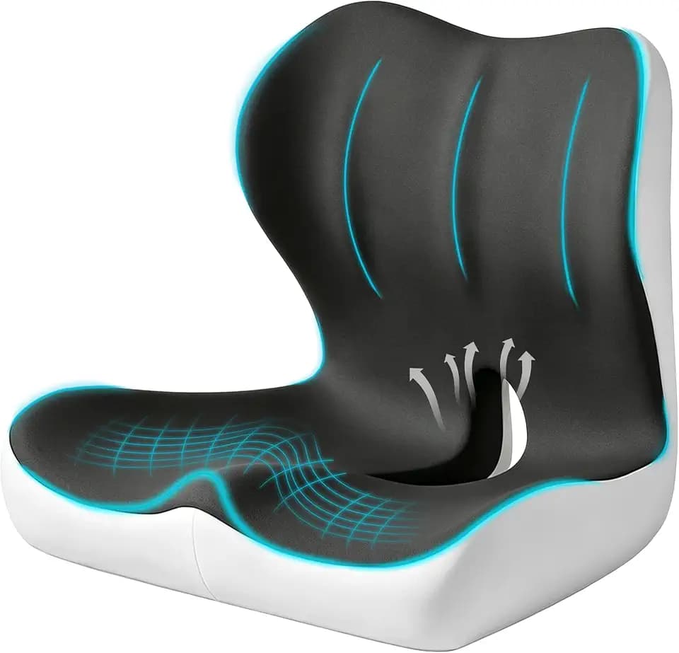Seat Cushion for Office Chair and Car, Ergonomic Memory Foam Seat Cushion with Lumbar Support Pillow, Orthopedic Cushion for Sciatica & Back Pain, Dark Gray & Light Gray