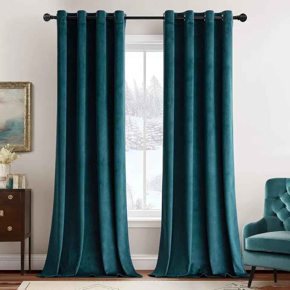 MIULEE Samtvorhang mit Ösen, Vorhänge Blickdicht 140x225 cm Pfauenblau, 2er