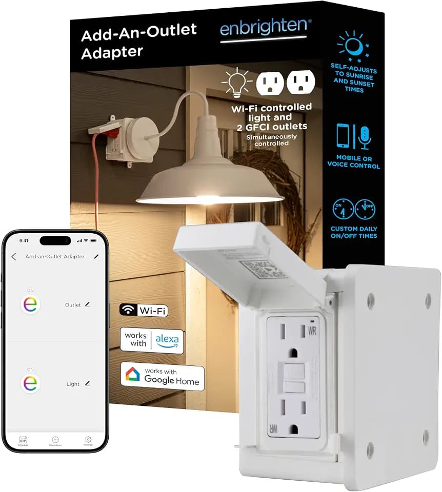 Enbrighten Vibe Add-an-Outlet Light Adapter, Smart Outdoor Outlet with