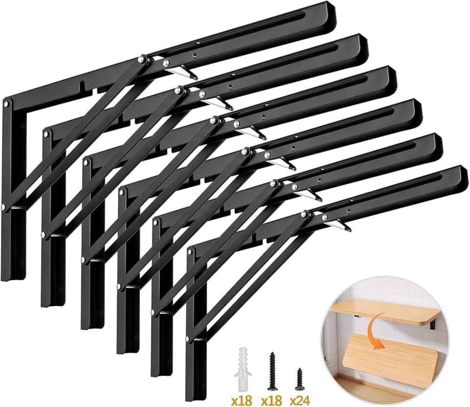 Yarssihha 16 Inch Folding Shelf Bracket, 6 Pack Heavy Duty Wall Mounted Foldable Brackets, Space-Saving Metal Collapsible Shelf Brackets, Max Load:180lbs