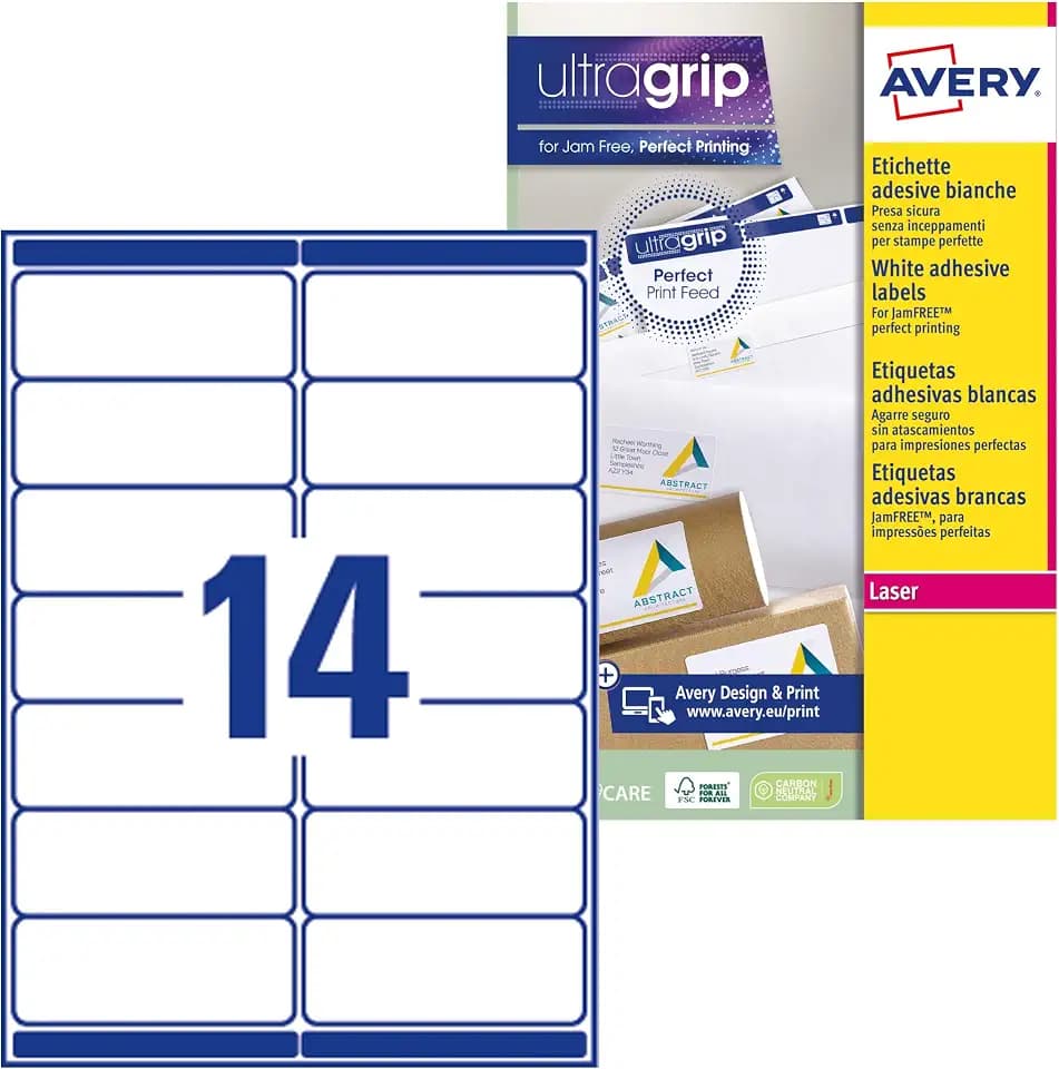 Avery l7163-15 Laserdruck-Etiketten, 99,1 x 38,1 mm, Weiß, 210 Stück