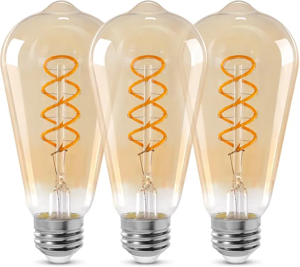 E26 Edison Light Bulbs, St64 Amber Glass Vintage 4w Led Lightbulbs, 3-Pack