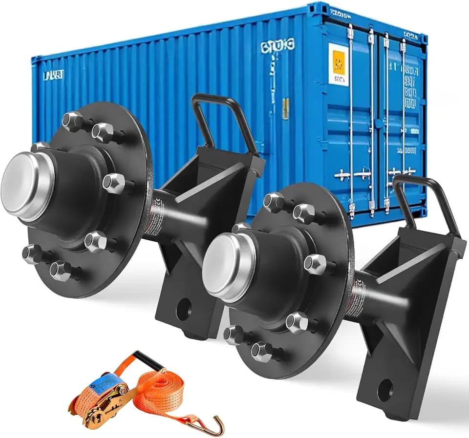 VEVOR Shipping Container Wheels 8-Lug Wheels Kit, Heavy Duty Shipping Container Axle with Ratchet Tie Down-Moves 20 ft - 40 ft, Secure Transport for Dock, Warehouse, Construction Site, Black