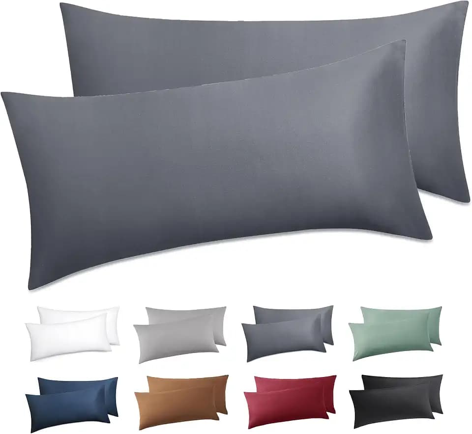 BEDSURE Kissenbezug 40x80 2er Set - 100% Baumwolle Kissenhülle Anthrazit