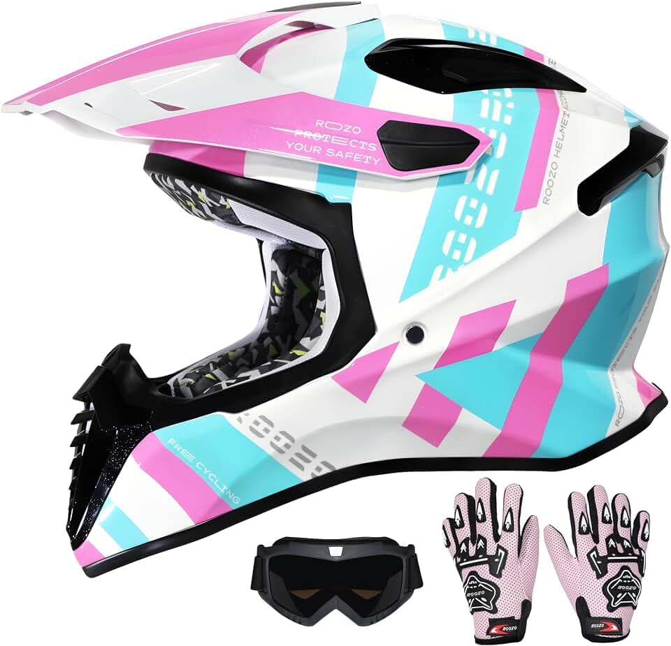 DOT Approved Youth Dirt Bike Helmet Kids Full Face Motocross Helmets Set